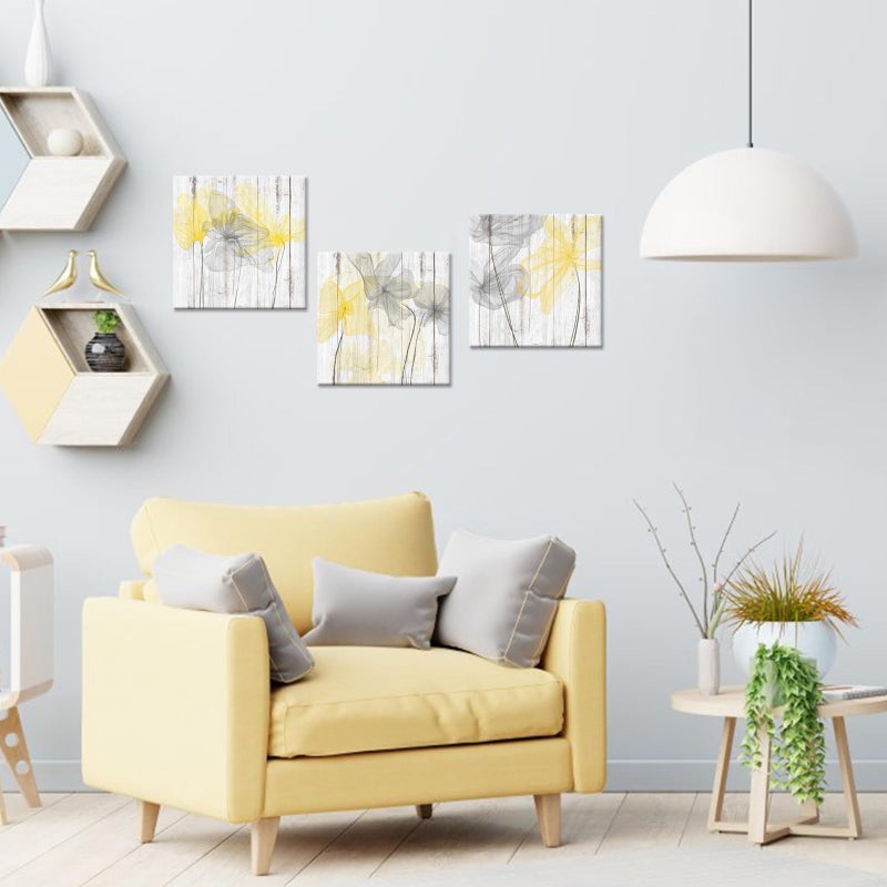 Zlove Yellow Bathroom Decor, Yellow and Grey Wall Decor - Modern Canvas Wall Art Flower Pictures for Bathroom Bedroom,12"x12" - Image 5